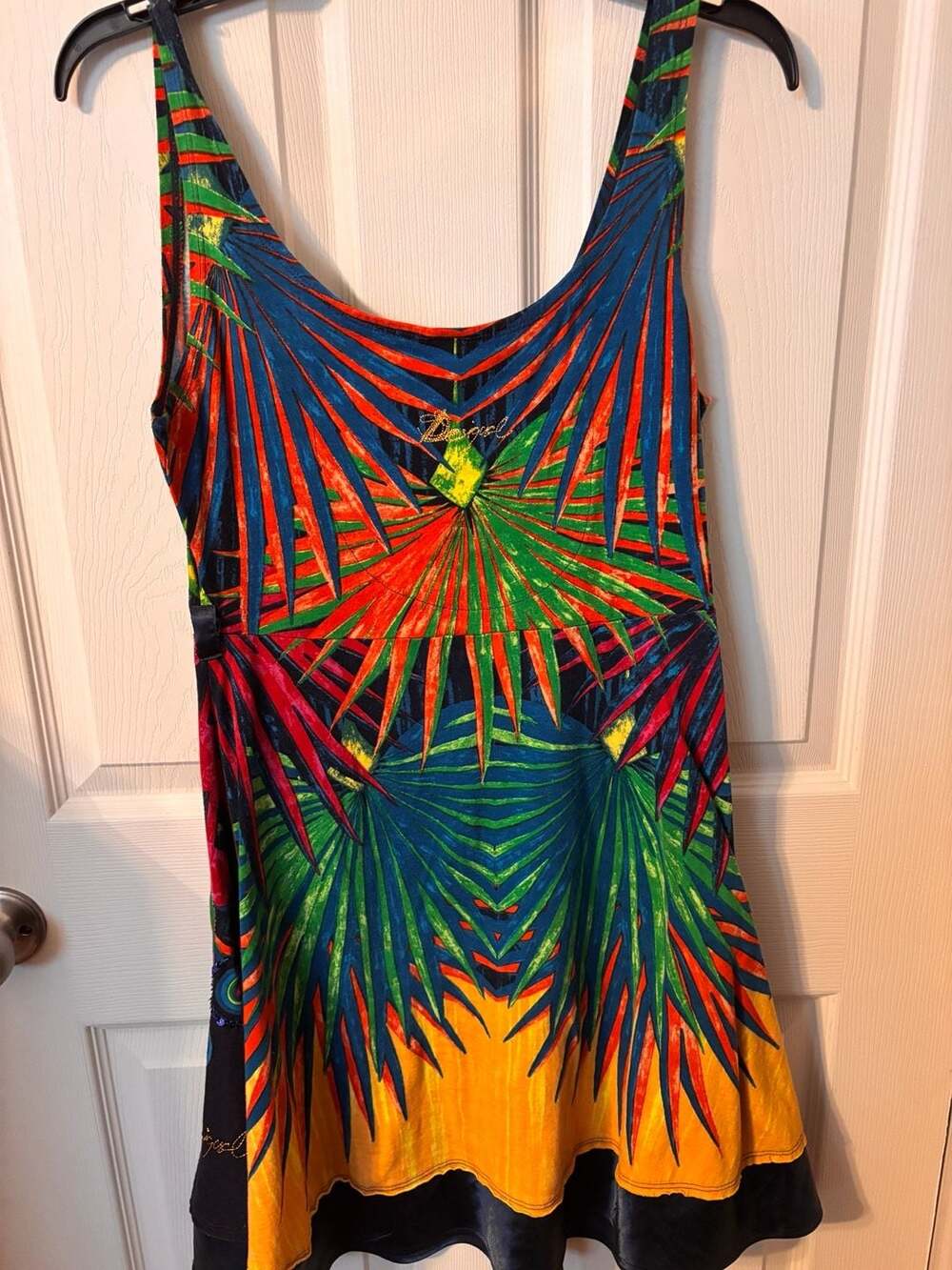 Desigual Tropical Floral Sequin Patchwork Sleeveless Tank Dress